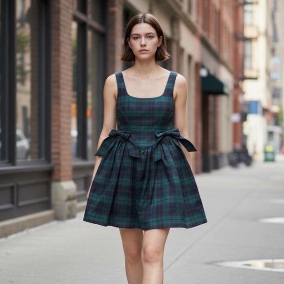 Avec Les Filles Green Gingham Mini Dress